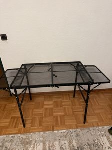 LARS360 skladací stôl 90x60cm, nastaviteľná výška a šírka, s kovovou mriežkou a rukoväťou na prenášanie, prenosný vonkajší stôl na kempovanie, piknik, grilovanie Fotografia od zákazníka č. 1