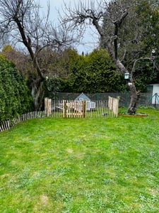 SEVICO 5m Staketenzaun 60cm x 5m mit Lattenabstand 7-8cm mit Pflock Zaunlatte Gartenzaun aus Haselnuss Natur STAHLKRAMPEN GRATIS V112 7-8 Kunden-Foto 2