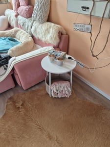 VASAGLE Beistelltisch, rund, mit Korb, Ø45 cm, weiß-beige Kunden-Foto 3