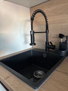 PRIMAGRAN Spülbecken Schwarz Metallic 43x50cm, Granitspüle 1 Becken + Ablauf-Set, Küchenspüle ab 45er Unterschrank - Riga Kunden-Foto 1