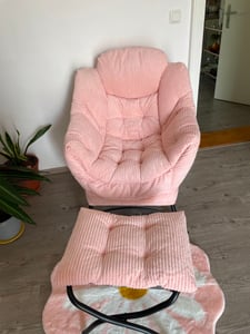 LVHOM polohovací křeslo s taburetem, křeslo TV křeslo čtecí křeslo s boční kapsou, potah na šňůru, nosnost do 180 kg, růžová barva Fotografie od zákazníka č. 1