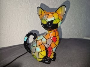 Katzen Lampe, Nachtlicht Siamkatzen mehrfarbig USB, Katzenlampe Mosaik, Nachttischlampe,vintage buntglas lampe,Bedside lamp,Schlafzimmer Deko Geschenk Kunden-Foto 5