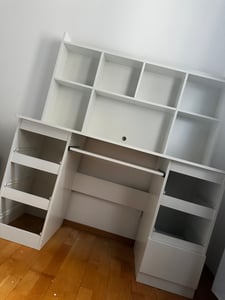 Schreibtisch mit Aufsatz, weiß, 6 Schubladen, Regale Kunden-Foto 1