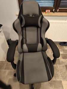 Delman Stoff Bürostuhl Gaming Stuhl  Gaming Sessel Ergonomischer mit Fußstütze Kopfstütze Massage-Lendenkissen Gaming Chair Drehsessel 02-0040 Grau Kunden-Foto 1