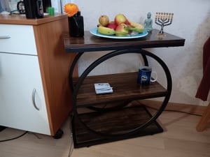 Tribesigns 3-stufiger Beistelltisch, Industrieller Sofatisch aus Holz mit rundem Metallrahmen fürs Wohnzimmer, Schlafzimmer, Eichenfarbe Kunden-Foto 3