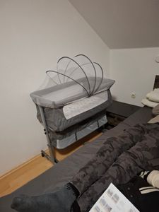 Babywiege Stubenwagen Beistellbett klappbar höhenverstellbar mit Rollen Moskitonetz 92*58*70-87cm grau Kunden-Foto 1