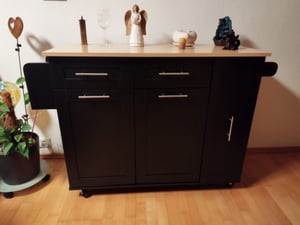 Flieks Servierwagen mit Klappbarer Arbeitsplatte, Moderne Speisewagen Kücheninsel, Küchentrolley mit Schubladen und Handtuchhalter, Weiß Kunden-Foto 1