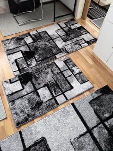 Teppich Grau Wohnzimmer Vintage Kurzflor Geometrisch Abstraktes Muster Grösse 160x230 cm Kunden-Foto 2
