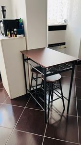 HOMCOM Bartisch Set 3-teilig Esstisch mit 2 Barhocker Essgruppe Metall Schwarz Kunden-Foto 1
