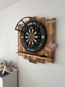 WOODEN Dartboard Surround | Burned Look | OHNE Tablet-Halter | Premium Dart-Wandschutz & Tablet-Halter (Catchring, Backboard) Kunden-Foto 1