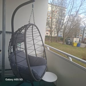 Zahradní houpačka Aria 51442, závěsná, včetně rámu, závěsné křeslo s výpletem, polštáři a závěsem s pružinou Fotografie od zákazníka č. 5