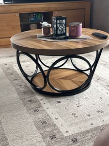 Tavolino rotondo Tribesigns, tavolo rotondo da soggiorno da 80 cm, tavolino rotondo grande da cascina con 2 ripiani, tavolino da tè marrone (venature del legno) Foto del cliente 5