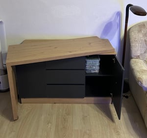 Flieks Faltbarer Schreibtisch mit Rollen, Sideboard Kommode mit beweglichem Beistelltisch, Ecktisch Frisiertisch Eckschreibtisch Drehbar Naturbelassen Kunden-Foto 1