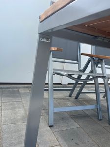 Merxx Gartenmöbel Set Siena 5tlg., 4 Klappsessel, Ausziehtisch 150 (200) x 90 cm, silber/grau - Aluminium/Textil/Akazie Kunden-Foto 1
