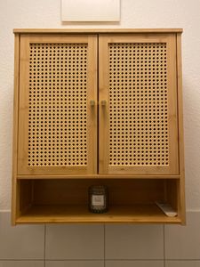 WISFOR Wandschrank Bambus, Badezimmerschränke Hängeschrank Badezimmerschrank Wandmontage mit 2 Schranktür magnetische Tür und verstellbaren Regalen, 5 Kunden-Foto 3