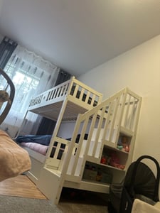 Flieks Etagenbett 90x200cm mit Regal, Hydraulisches Kinderbett mit Stauraum, Hochbett Stockbett mit Rausfallschutz und Lattenrost, Grau Kunden-Foto 1