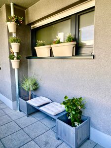 Gartenbank mit 2 Blumenkästen Garten Bank 2in1 Blumenkasten Holzbank weiß Kunden-Foto 1