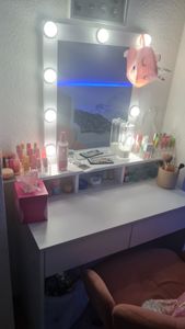 VASAGLE Schminktisch mit LED-Beleuchtung, einstellbare Helligkeit, mit Spiegel Kunden-Foto 4