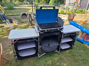LZQ Campingküche Faltbar Campingschränke mit Aluminiumgestell 100x50x80cm Reiseküche Outdoor Camping Küche Küchenbox inkl. Tragetasche Kunden-Foto 3
