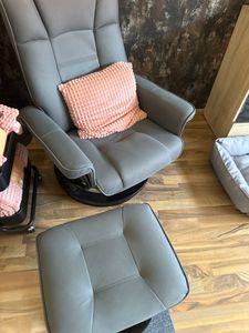M MCombo Relaxsessel mit Hocker, 360° Drehbarer Fernsehsessel mit Liegefunktion, TV-Sessel,  Ruhesessel für Wohnzimmer, Stoff, 9019 (Beige-Stoff) Kunden-Foto 1