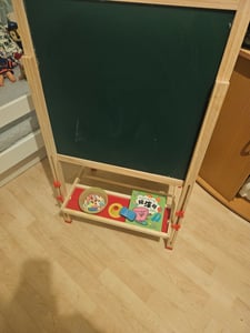 Standtafel Kinder,Holz Kindertafel Malerei Holztafel Doppelseitige Kreidetafel und Whiteboard 57x55x148cm Kunden-Foto 4