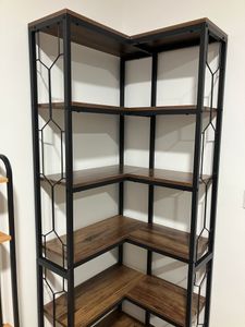 Tribesigns Eck-Bücherregal, industrielles großes Eckregal, bodenstehendes Eckregal, Lagerregal, Aufbewahrungsregal mit Metallrahmen(7 Ablagen) ,Braun Kunden-Foto 12