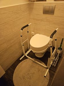 UISEBRT Toaletná stúpajúca podpora vrátane úložného koša Výškovo nastaviteľná podporná pomôcka Toaletný podporný rám Grab Bar pre kúpeľňu s nosnosťou do 200 kg Fotografia od zákazníka č. 3