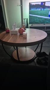 Tribesigns Runde Couchtisch, Industrial 2-Tier-Kreis Couchtisch mit Lagerung Regale, Moderne hölzerne Akzent Mitte Tisch Sofa Beistelltisch, Braun Kunden-Foto 5