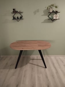 Obývací pokoj, jídelní stůl VENTO, kulatý stůl o průměru 90 cm, rozkládací na 140 cm, vhodný do kuchyně, jídelny nebo obývacího pokoje, barva: dub Craft Golden/černá Fotografie od zákazníka č. 2