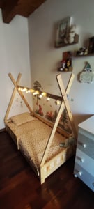 ML-Design letto per bambini Tipi 90x200 cm con protezione anticaduta e rete a doghe, naturale, in legno di pino, letto per casa con recinzione, letto da terra, letto in legno Foto del cliente 1