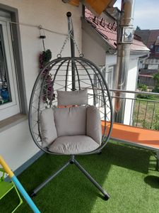 HinHocker Hängesessel mit Gestell, Grau, Hängeschaukel für Indoor und Outdoor, Schaukelstuhl Kunden-Foto 1