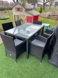 Poly-Rattan Sitzgruppe Essgruppe Gartenmöbel Set 6 Personen Gartenset Schwarz Kunden-Foto 2