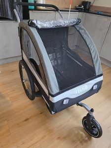 TIGGO® 2in1 Fahrradanhänger 5-Punkt Sicherheitsgurt Jogger Kinderanhänger Joggerfunktion Kinderfahrradanhänger für 1 bis 2 Kinder 360° Drehbar 50402 Kunden-Foto 6