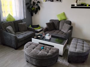 MODFU Multifunktionales Sofa Schlafsofa mit Aufbewahrungs-Hocker,Relaxsofa mit rutschfeste Kunststoffbeine,Rosa Kunden-Foto 2