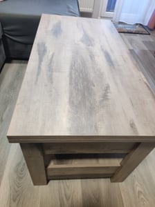 VASAGLE Couchtisch, Wohnzimmertisch, Gaszylinder, höhenverstellbar, viel Stauraum, Kaffeetisch, für Wohnzimmer, braun-weiß Kunden-Foto 1