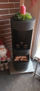 Ethanol & Gelkamin Gel Kamin Modell Hightower Silber 100 cm mit Holzfach Kunden-Foto 1