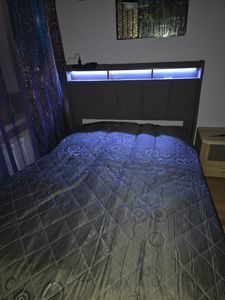 Flieks Polsterbett 180x200cm mit USB, Jugendbett Doppelbett mit Lattenrost und Stauraum, Stauraumbett mit LED, Leinen, Grau Kunden-Foto 14