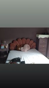 Flieks Polsterbett 90x200cm Samt mit Blumenform-Kopfteil und Lattenrost Einzelbett Kinderbett für Damen Kinder Jugend Kunden-Foto 1