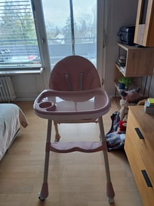 6 in1 Chaise haute pour enfant avec transat et chaise à bascule, réglable et pliable avec planche à manger et roulettes,Panier bleu Photo du client 3
