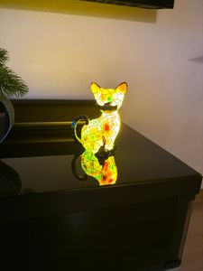 Katzen Lampe, Katzenlampe Mosaik, Nachttischlampe, USB Nachtlicht Katze mehrfarbig, vintage buntglas lampe, Bedside lamp, Schlafzimmer Deko Geschenk Kunden-Foto 8