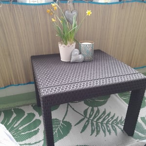 Allibert Lounge-Tisch "Victoria" Braun Rattanoptik Kunststoff, witterungsbeständig, UV-resistent Gartentisch für Balkon geeignet Kunden-Foto 2