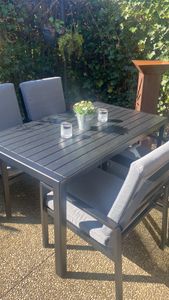 MEXO Gartenlounge-Set Gartenmöbel Set Aluminium Outdoor (5-tlg., mit Polywood Tisch & Auflagen), wetterfest für Terrasse & Garten Kunden-Foto 1