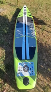 Stand up Paddling Board Aufblasbare, Kajak Sitz,330x76x15cm, Tragkraft bis 150Kg, Verstellbares Doppel-Paddel,Blaues Camouflage Kunden-Foto 1