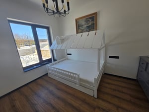 Flieks Kinderbett 120x200cm mit Ausziehbett, Kinderbett Hausbett mit Rausfallschutz und Lattenrost, Holzbett Einzelbett Kinderzimmer, Weiß Kunden-Foto 1