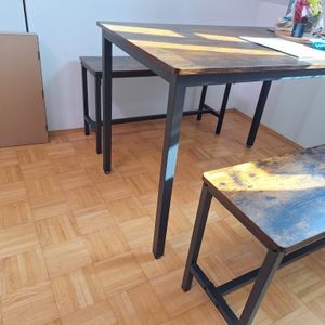 VASAGLE Esstisch, Küchentisch-Set mit 2 Bänken, 3er-Set, 110 x 70 x 75 cm, Vintagebraun-Schwarz Kunden-Foto 2