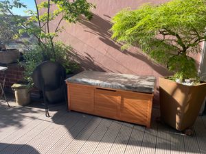 sweeek - Gartentruhe aus Holz 200L 125 X 60 cm - Holzfarben Kunden-Foto 2