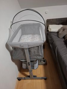 Babywiege Stubenwagen Beistellbett klappbar höhenverstellbar mit Rollen Moskitonetz 92*58*70-87cm grau Kunden-Foto 2