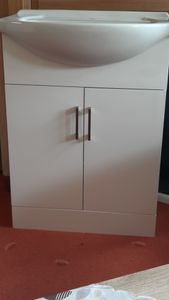 Yaheetech Waschbeckenunterschrank Badezimmerschrank Unterschrank mit Waschbecken Badschrank Standschrank Waschtischunterbau Keramikbecken Hochglanz Kunden-Foto 1