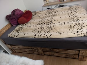 Lermowood Palettenbett M2 140 x 200 cm mit Kopfteil und 2 Bettkästen Weiß, Erhöhte Komforthöhe 40 cm, Massivholz Kunden-Foto 1