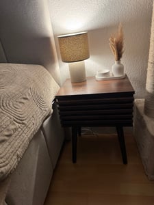 sweeek - 2er-Set skandinavische Nachttische in geriffeltem Holzdekor - Nussbaumfarben Kunden-Foto 1